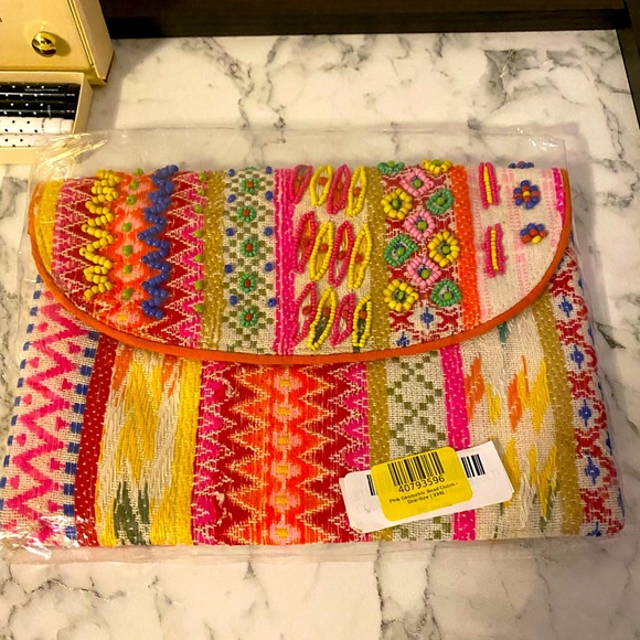 NWT Raj Imports Pink Geometric Bead Clutch - Picture 2 of 4